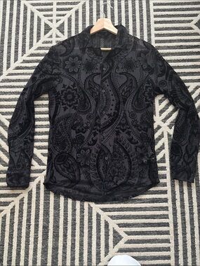 Black Paisley Velvet-Texture Men's Shirt